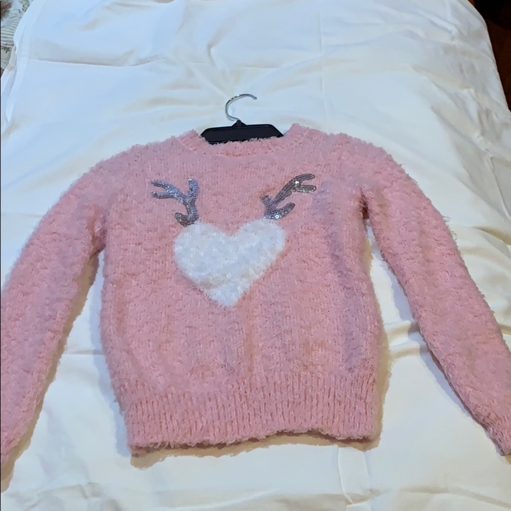 Fluffy Pink, white, and silver sweater